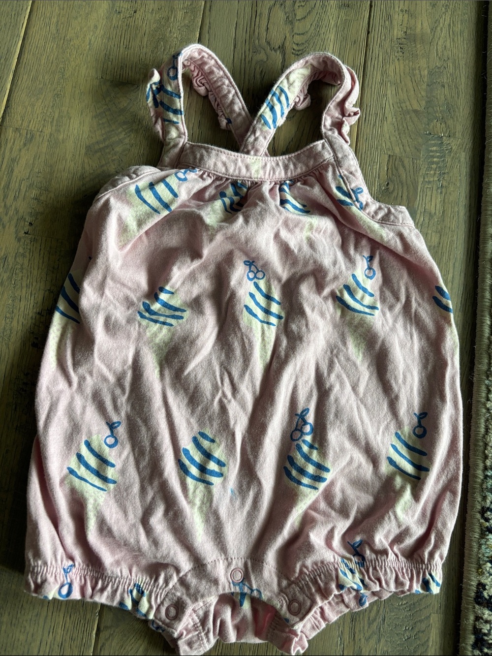 Pink Baby Romper with Blue ice cream cone print